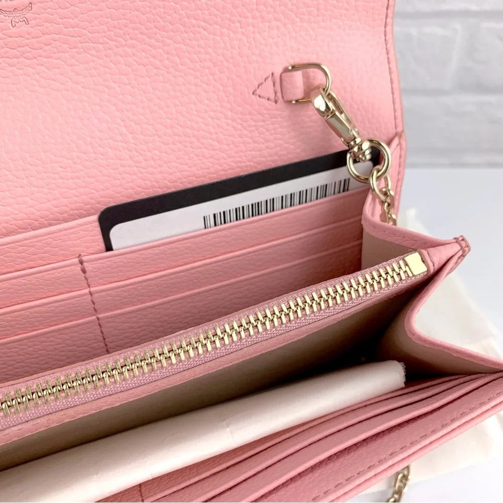 NEW! MCM Visetos Pink Diamond Pattern Tracy Wallet Chain Crossbody Bag $550 - Picture 15 of 16